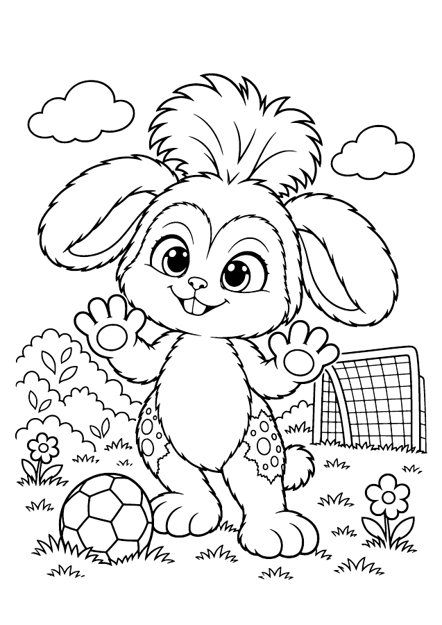 Desenho para colorir do Beni com uma bola de futebol no jardim